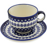 Polish Pottery Cup with Saucer 18 oz Flowering Peacock