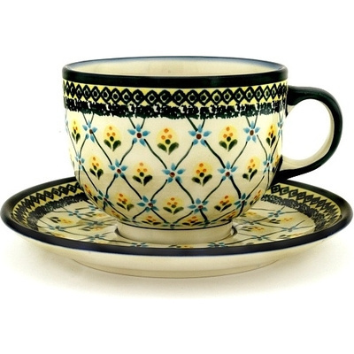 Polish Pottery Cup with Saucer 18 oz Princess Royal