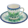 Polish Pottery Cup with Saucer 3 oz Fresh Fern UNIKAT