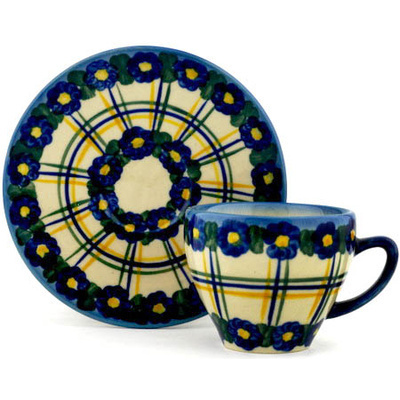 Polish Pottery Cup with Saucer 3 oz