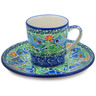 Polish Pottery Cup with Saucer 3 oz Ring Of Flowers UNIKAT
