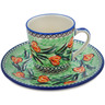 Polish Pottery Cup with Saucer 3 oz Tulip Wreath UNIKAT