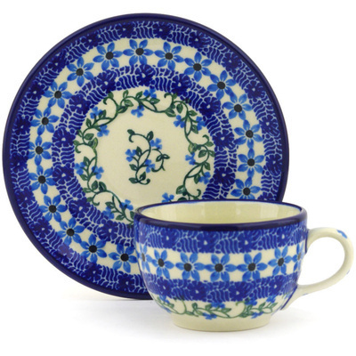 Polish Pottery Cup with Saucer 4 oz Dancing Vines