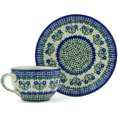Polish Pottery Cup with Saucer 4 oz Fanciful Daisy