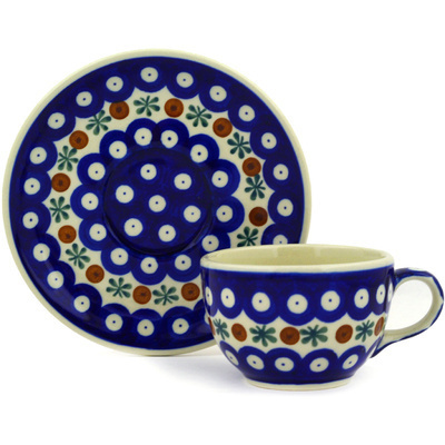 Polish Pottery Cup with Saucer 4 oz Mosquito