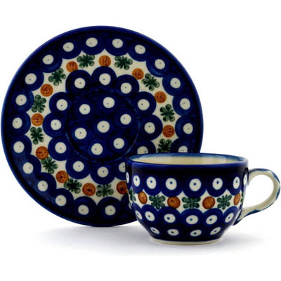 Polish Pottery Cup with Saucer 4 oz Mosquito