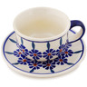 Polish Pottery Cup with Saucer 4 oz Peacock