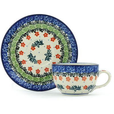 Polish Pottery Cup with Saucer 4 oz Southern Belles
