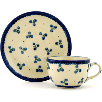 Polish Pottery Cup with Saucer 4 oz Triple Berries