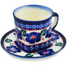 Polish Pottery Cup with Saucer 5 oz Blue Poppies Meadow UNIKAT