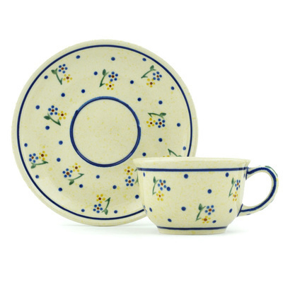 Polish Pottery Cup with Saucer 5 oz Country Meadow