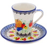 Polish Pottery Cup with Saucer 5 oz Glorious Sequence UNIKAT