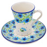 Polish Pottery Cup with Saucer 5 oz Springing Into Spring UNIKAT