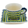 Polish Pottery Cup with Saucer 6 oz Green Leaves