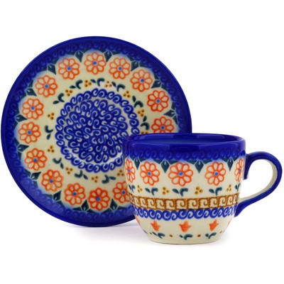 Polish Pottery Cup with Saucer 7 oz Amarillo