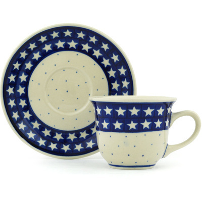 Polish Pottery Cup with Saucer 7 oz American Stars