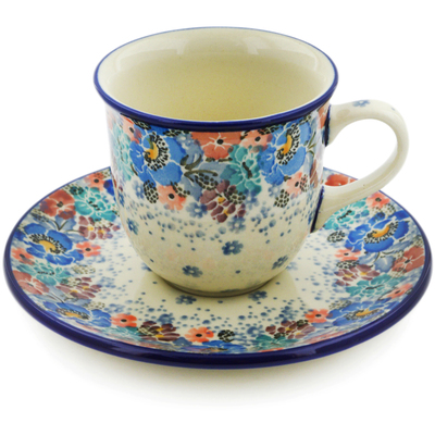 Polish Pottery Cup with Saucer 7 oz Autumn Bunch UNIKAT