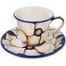 Polish Pottery Cup with Saucer 7 oz Autumn Poppies UNIKAT