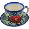 Polish Pottery Cup with Saucer 7 oz Bloom Tales UNIKAT