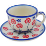 Polish Pottery Cup with Saucer 7 oz Blue Eye Spring