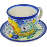 Polish Pottery Cup with Saucer 7 oz Bright Blooms UNIKAT