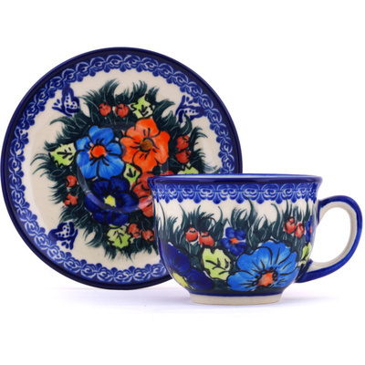 Polish Pottery Cup with Saucer 7 oz Butterfly Splendor