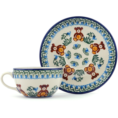 Polish Pottery Cup with Saucer 7 oz Childrens Baby Bear
