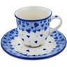 Polish Pottery Cup with Saucer 7 oz Cobalt Love