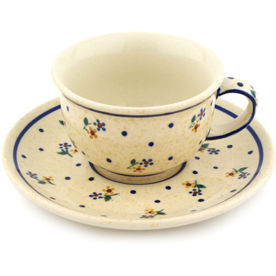 Polish Pottery Cup with Saucer 7 oz Country Meadow