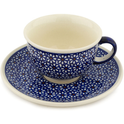 Polish Pottery Cup with Saucer 7 oz Daisy Dreams