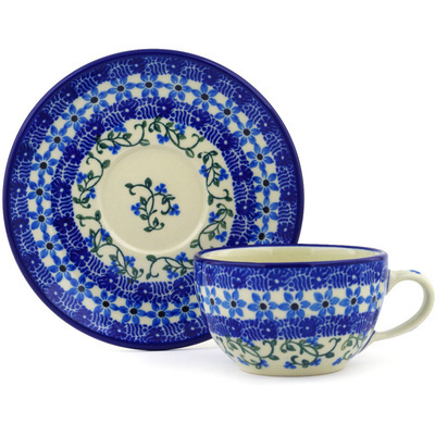 Polish Pottery Cup with Saucer 7 oz Dancing Vines