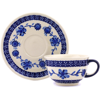 Polish Pottery Cup with Saucer 7 oz Delicate Poppy