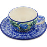 Polish Pottery Cup with Saucer 7 oz English Rose UNIKAT