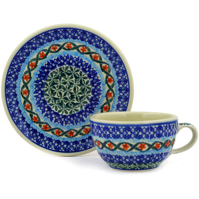 Polish Pottery Cup with Saucer 7 oz Field And Sky