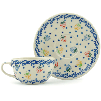 Polish Pottery Cup with Saucer 7 oz Fiesta Berries