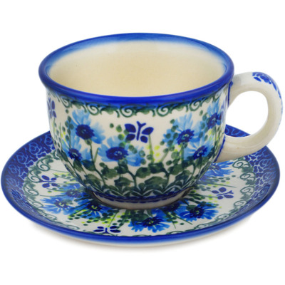 Polish Pottery Cup with Saucer 7 oz Fresh Flora