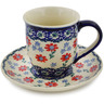 Polish Pottery Cup with Saucer 7 oz Full Blossom