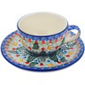 Polish Pottery Cup with Saucer 7 oz Glowing Christmas Trees UNIKAT