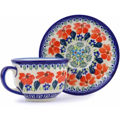 Polish Pottery Cup with Saucer 7 oz Grecian Fields