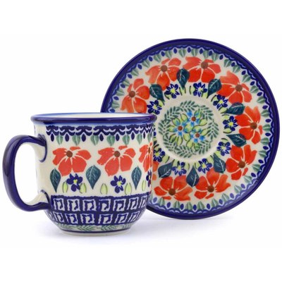Polish Pottery Cup with Saucer 7 oz Grecian Fields