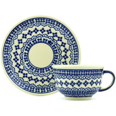 Polish Pottery Cup with Saucer 7 oz Kuchen And Kisses