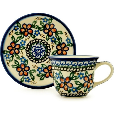 Polish Pottery Cup with Saucer 7 oz Lancaster Rose