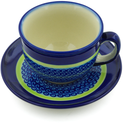 Polish Pottery Cup with Saucer 7 oz Midnight Eclipse
