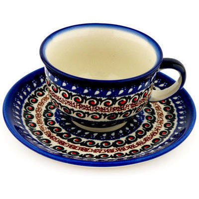 Polish Pottery Cup with Saucer 7 oz Midnight Ocean