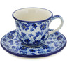 Polish Pottery Cup with Saucer 7 oz Misty Dragonfly