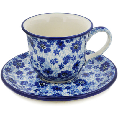 Polish Pottery Cup with Saucer 7 oz Misty Dragonfly