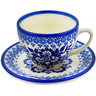 Polish Pottery Cup with Saucer 7 oz Morning Frost UNIKAT