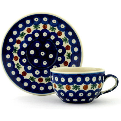 Polish Pottery Cup with Saucer 7 oz Mosquito