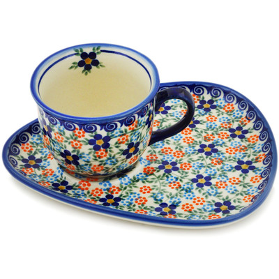Polish Pottery Cup with Saucer 7 oz Nature&#039;s Best