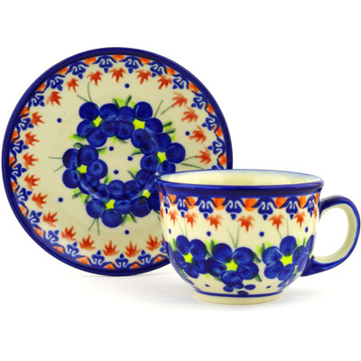 Polish Pottery Cup with Saucer 7 oz Passion Poppy